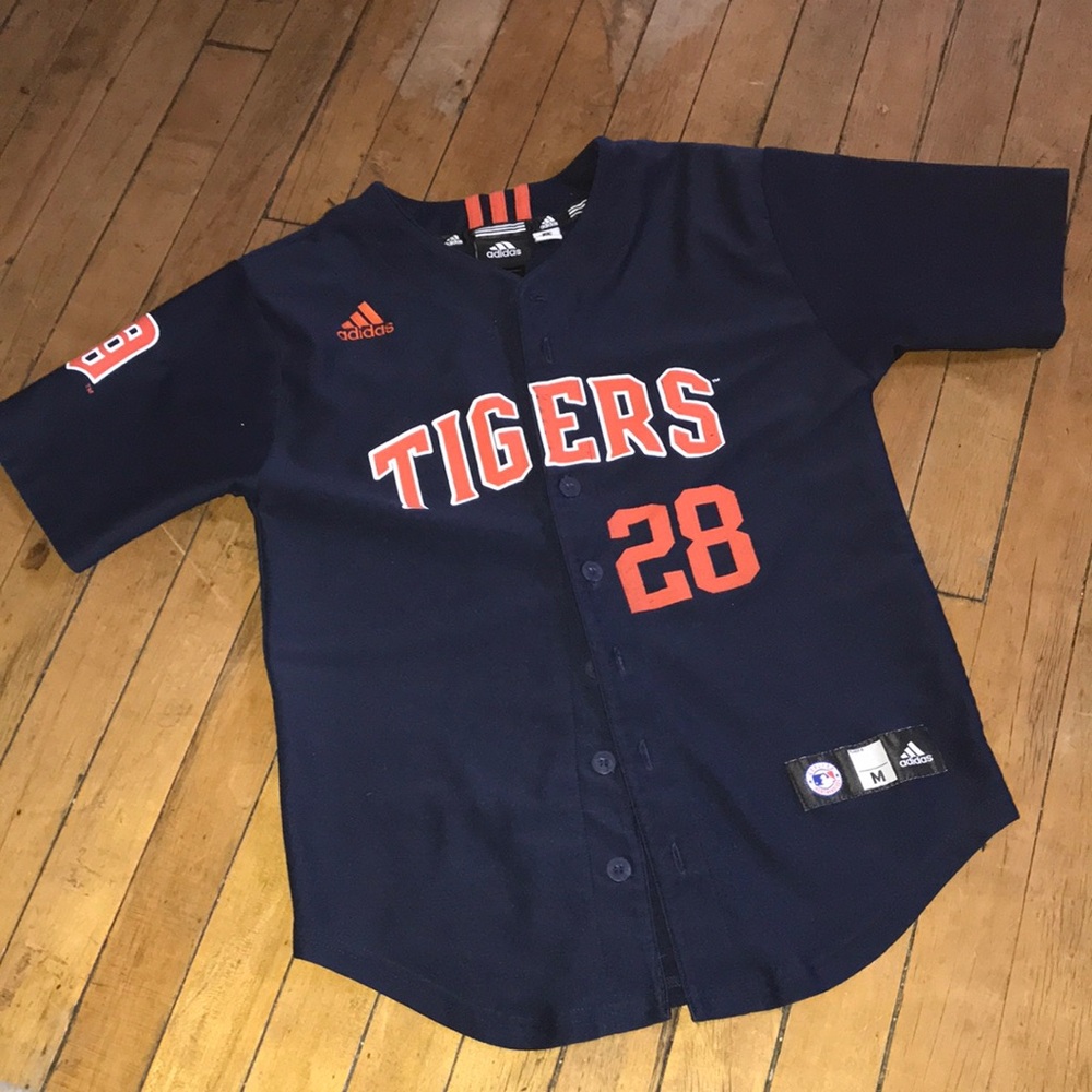 adidas Navy Kids Detroit Tigers Baseball Jersey with Orange Accents Fielder #28‎